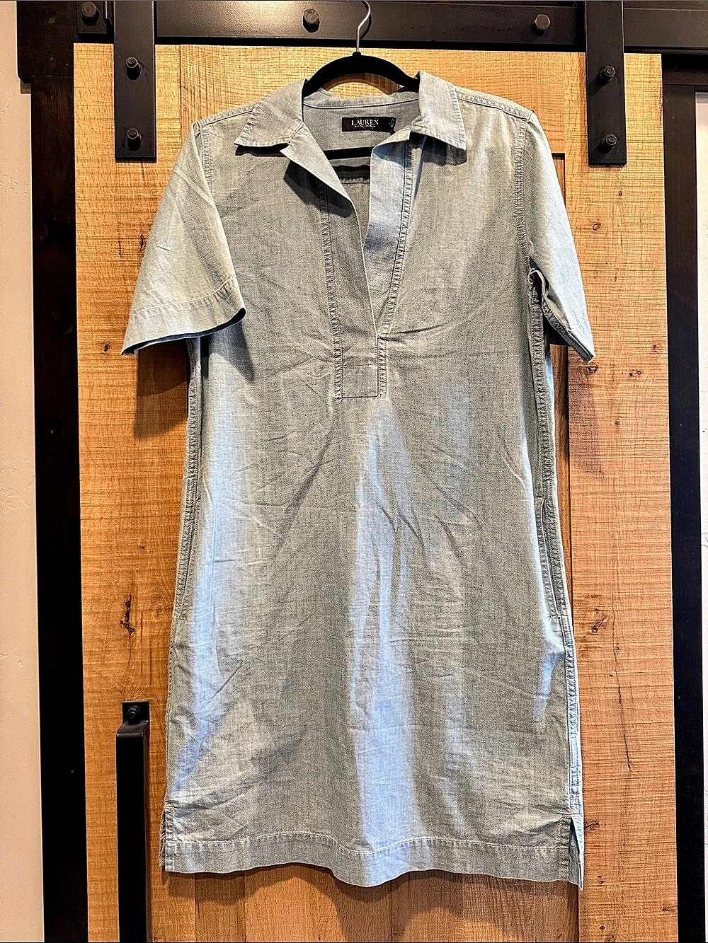 Lauren Ralph Lauren Chambray Shift Dress Blue Mini